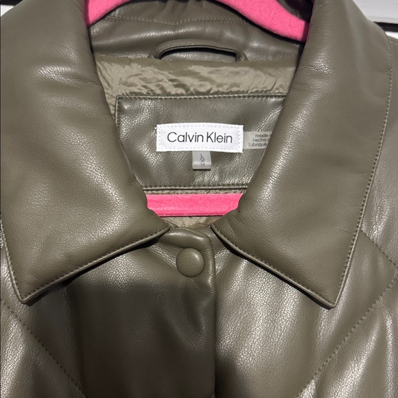 NWT Calvin Klein, olive green, faux, leather quilted jacket - Picture 2 of 5